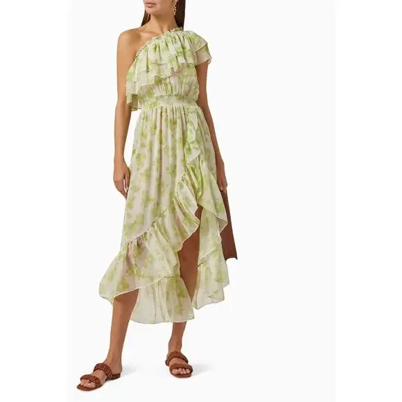 MISA Los Angeles LA Women's Midi Dress Rumi Blossom Printed Chiffon One Shoulder - Picture 3 of 6